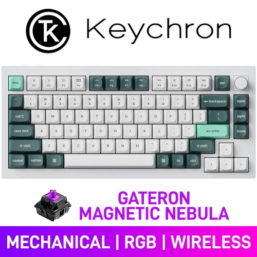 Keychron Q1 HE QMK RGB Custom 75% TKL Machined Aluminium Mechanical Gaming Keyboard with Hot-Swappable Switches, White — Gateron Magnetic Nebula