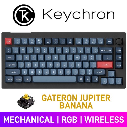 Keychron V1 MAX QMK/VIA RGB Custom Wireless 75% TKL Mechanical Gaming Keyboard with Hot-Swappable Switches, Black — Gateron Jupiter Banana Keychron V1 MAX QMK/VIA RGB Custom Wireless 75% TKL Mechanical Gaming Keyboard with Hot-Swappable Switches, Black — Gateron Jupiter Banana