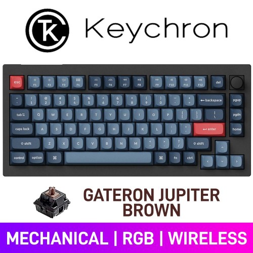 Keychron V1 MAX QMK/VIA RGB Custom Wireless 75% TKL Mechanical Gaming Keyboard with Hot-Swappable Switches, Black — Gateron Jupiter Brown Keychron V1 MAX QMK/VIA RGB Custom Wireless 75% TKL Mechanical Gaming Keyboard with Hot-Swappable Switches, Black — Gateron Jupiter Brown