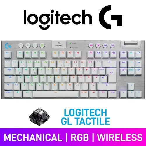 Logitech G915 X TKL LIGHTSPEED RGB Wireless 80% Tenkeyless Mechanical Gaming Keyboard, White — Logitech Low Profile GL Tactile