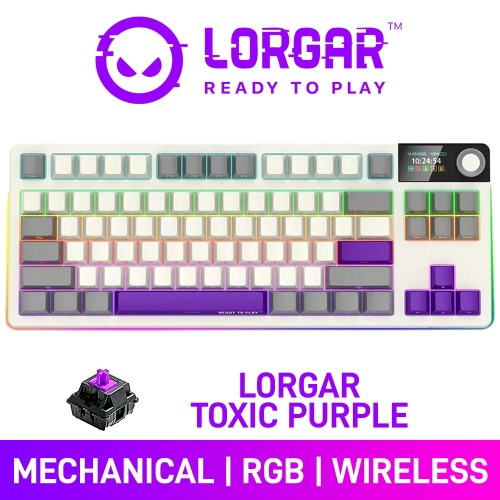 Lorgar KBP70TKLW RGB Wireless 80% TKL Mechanical Gaming Keyboard with Display & Hot-Swappable Switches, Beige — Lorgar Toxic Purple