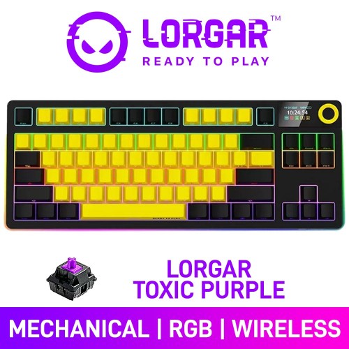 Lorgar KBP70TKLW RGB Wireless 80% TKL Mechanical Gaming Keyboard with Display & Hot-Swappable Switches, Yellow — Lorgar Toxic Purple