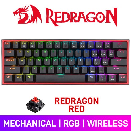 Redragon FIZZ PRO K616 RGB 60% TKL Mechanical Gaming Keyboard, Black/Red — Redragon Red Redragon FIZZ PRO K616 RGB 60% TKL Mechanical Gaming Keyboard, Black/Red — Redragon Red