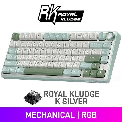 Royal Kludge R75 QMK/VIA Knob RGB Mechanical 75% TKL Gaming Keyboard with Hot-Swappable Switches, Sky Cyan — Royal Kludge K Silver Royal Kludge R75 QMK/VIA Knob RGB Mechanical 75% TKL Gaming Keyboard with Hot-Swappable Switches, Sky Cyan — Royal Kludge K Silver