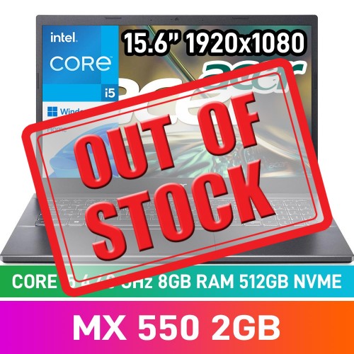 Acer Aspire 5 A515-57G-50LH Laptop — Core i5-1235U / 15.6" FHD / 8GB DDR4 RAM / GeForce MX550 2GB / 512GB NVMe SSD / Windows 11 Home / Steel Grey