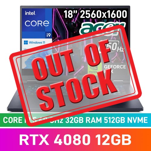 Acer PREDATOR HELIOS 18 PH18-71-9772 Laptop — Core i9-13900HX / 18" WQXGA 250Hz Mini LED G-SYNC IPS / 32GB DDR5 RAM / GeForce RTX 4080 12GB / 512GB Gen4 NVMe / Windows 11 Home / Steel Grey