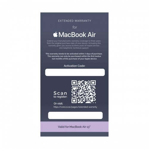 Apple Warranty Extension for MacBook Air — 1 Year to 3 Years Apple Warranty Extension for MacBook Air — 1 Year to 3 Years