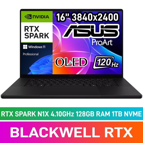ASUS ProArt P16 H7607BA-ON12810B0X Laptop — NVIDIA RTX Spark N1X / 16" WQUXGA 120Hz OLED Touchscreen / 128GB DDR5 RAM / NVIDIA Blackwell RTX / 1TB Gen5 NVMe / Windows 11 Pro / Nano Black