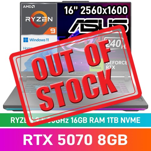 ASUS ROG STRIX G16 (2025) G614PP-91610GR0W Laptop — AMD Ryzen 9 8940HX / 16" WQXGA 240Hz G-SYNC HDR / 16GB DDR5 RAM / GeForce RTX 5070 8GB / 1TB Gen4 NVMe / Windows 11 Home / Eclipse Grey ASUS ROG STRIX G16 (2025) G614PP-91610GR0W Laptop — AMD Ryzen 9 8940HX / 16" WQXGA 240Hz G-SYNC HDR / 16GB DDR5 RAM / GeForce RTX 5070 8GB / 1TB Gen4 NVMe / Windows 11 Home / Eclipse Grey