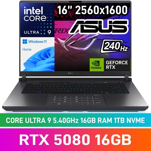 ASUS ROG STRIX G16 (2025) G615LW-U91610G0W Laptop — Core Ultra 9 275HX / 16" WQXGA 240Hz G-SYNC HDR / 16GB DDR5 RAM / GeForce RTX 5080 16GB / 1TB Gen4 NVMe / Windows 11 Home / Eclipse Grey
