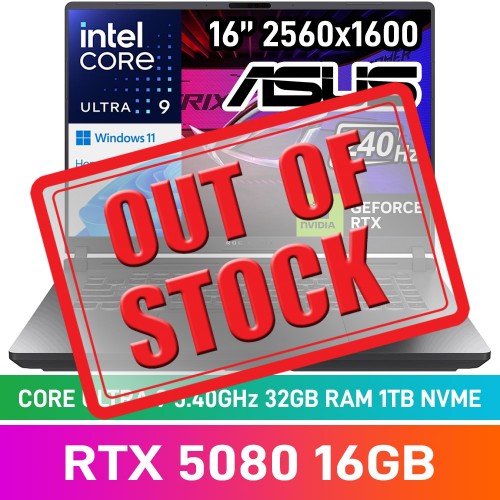 ASUS ROG STRIX G16 (2025) G615LW-U93210G0W Laptop — Core Ultra 9 275HX / 16" WQXGA 240Hz Mini-LED / 32GB DDR5 RAM / GeForce RTX 5080 16GB / 1TB Gen4 NVMe / Windows 11 Home / Eclipse Grey