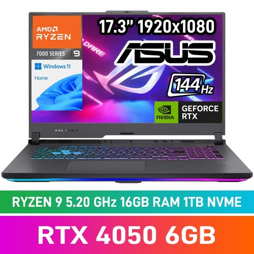 ASUS ROG STRIX G17 (2023) G713PU-91610G0W Laptop — Ryzen 9 7845HX / 17.3" FHD 144Hz G-SYNC HDR / 16GB DDR5 RAM / GeForce RTX 4050 6GB / 1TB Gen4 NVMe / Windows 11 Home / Eclipse Grey