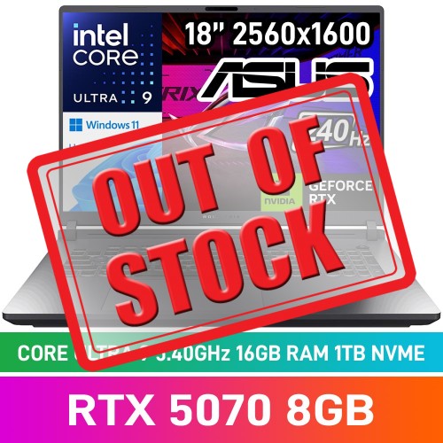 ASUS ROG STRIX G18 (2025) G815LP-U91610G0W Laptop — Core Ultra 9 275HX / 18" WQXGA 240Hz / 16GB DDR5 RAM / GeForce RTX 5070 8GB / 1TB Gen4 NVMe / Windows 11 Home / Eclipse Grey