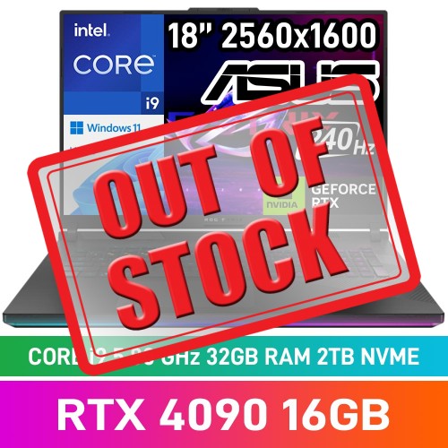 ASUS ROG STRIX SCAR 18 (2024) G834JYR-I93220B0W Laptop — Core i9-14900HX / 18" WQXGA 240Hz G-SYNC HDR / 32GB DDR5 RAM / GeForce RTX 4090 16GB / 2 x 1TB Gen4 NVMe / Windows 11 Home / Off Black
