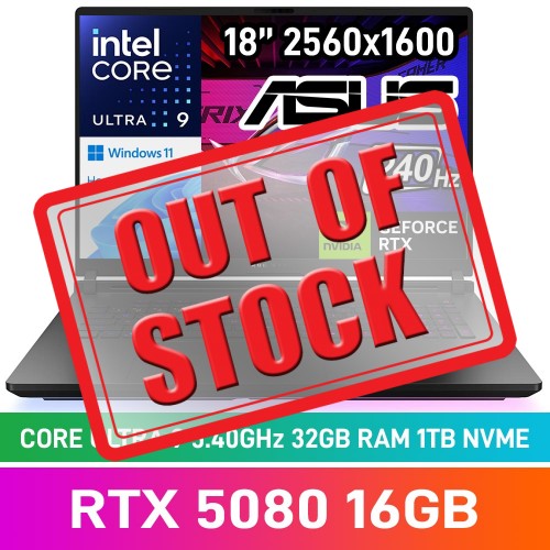 ASUS ROG STRIX SCAR 18 (2025) G835LW-U93210B0W Laptop — Core Ultra 9 275HX / 18" WQXGA 240Hz Mini LED / 32GB DDR5 RAM / GeForce RTX 5080 16GB / 1TB Gen4 NVMe / Windows 11 Home / Off Black