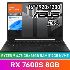 ASUS TUF GAMING A16 (2023) FA617NS-716512B0W Laptop — Ryzen 7 7735HS / 16" WUXGA 165Hz / 16GB DDR5 RAM / Radeon RX 7600S 8GB / 512GB Gen4 NVMe SSD / Windows 11 Home / Off Black