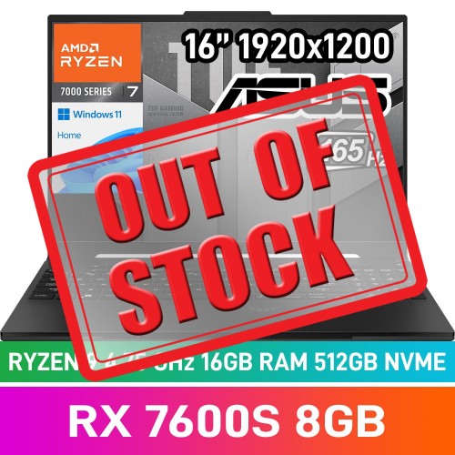 ASUS TUF GAMING A16 (2023) FA617NS-716512B0W Laptop — Ryzen 7 7735HS / 16" WUXGA 165Hz / 16GB DDR5 RAM / Radeon RX 7600S 8GB / 512GB Gen4 NVMe SSD / Windows 11 Home / Off Black