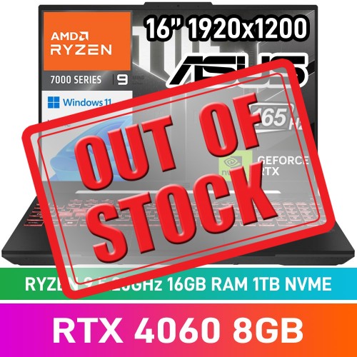 ASUS TUF GAMING A16 (2024) FA607PV-91610G0W Laptop — Ryzen 9 7845HX / 16" WUXGA 165Hz / 16GB DDR5 RAM / GeForce RTX 4060 8GB / 1TB Gen4 NVMe SSD / Windows 11 Home / Mecha Grey