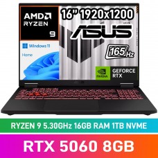 ASUS TUF GAMING A16 (2025) FA608PM-91610G0W Laptop — AMD Ryzen 9 8940HX / 16" WUXGA 165Hz / 16GB DDR5 RAM / GeForce RTX 5060 8GB / 1TB Gen4 NVMe SSD / Windows 11 Home / Jaegar Grey ASUS TUF GAMING A16 (2025) FA608PM-91610G0W Laptop — AMD Ryzen 9 8940HX / 16" WUXGA 165Hz / 16GB DDR5 RAM / GeForce RTX 5060 8GB / 1TB Gen4 NVMe SSD / Windows 11 Home / Jaegar Grey