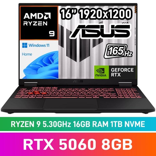 ASUS TUF GAMING A16 (2025) FA608PM-91610G0W Laptop — AMD Ryzen 9 8940HX / 16" WUXGA 165Hz / 16GB DDR5 RAM / GeForce RTX 5060 8GB / 1TB Gen4 NVMe SSD / Windows 11 Home / Jaegar Grey ASUS TUF GAMING A16 (2025) FA608PM-91610G0W Laptop — AMD Ryzen 9 8940HX / 16" WUXGA 165Hz / 16GB DDR5 RAM / GeForce RTX 5060 8GB / 1TB Gen4 NVMe SSD / Windows 11 Home / Jaegar Grey