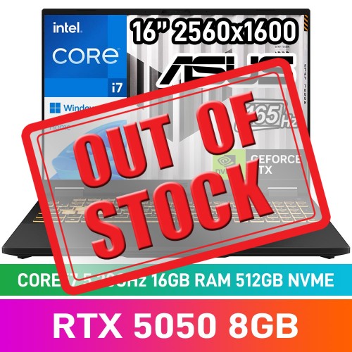 ASUS TUF GAMING F16 (2025) FX608JHR-I716512G0W Laptop — Intel Core i7-14650HX / 16" WQXGA 165Hz / 16GB DDR5 RAM / GeForce RTX 5050 8GB / 512GB Gen4 NVMe / Windows 11 Home / Jaegar Grey ASUS TUF GAMING F16 (2025) FX608JHR-I716512G0W Laptop — Intel Core i7-14650HX / 16" WQXGA 165Hz / 16GB DDR5 RAM / GeForce RTX 5050 8GB / 512GB Gen4 NVMe / Windows 11 Home / Jaegar Grey