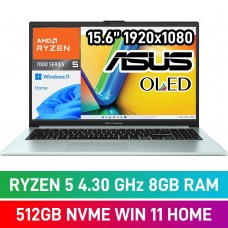 ASUS VivoBook Go E1504FA E1504FA-O58512GR0W Laptop — Ryzen 5 7520U / 15.6" FHD OLED / 8GB DDR5 RAM / 512GB NVMe SSD / Windows 11 Home / Green Grey