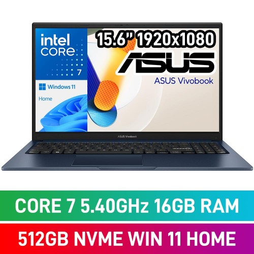ASUS VivoBook 15 X1504 X1504VAP-I716512BL1W Laptop — Intel Core 7 150U / 15.6" FHD / 16GB DDR5 RAM / 512GB Gen4 NVMe SSD / Windows 11 Home / Quiet Blue ASUS VivoBook 15 X1504 X1504VAP-I716512BL1W Laptop — Intel Core 7 150U / 15.6" FHD / 16GB DDR5 RAM / 512GB Gen4 NVMe SSD / Windows 11 Home / Quiet Blue