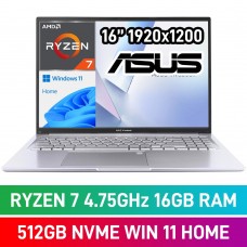 ASUS VivoBook 16 M1605 M1605NAQ-716512S0W Laptop — AMD Ryzen 7 170 / 16" WUXGA / 16GB DDR5 RAM / 512GB Gen4 NVMe SSD / Windows 11 Home / Cool Silver
