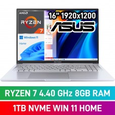 ASUS VivoBook X16 M1603QA-7810S0W Laptop — Ryzen 7 5800H / 16" WUXGA / 8GB DDR4 RAM / 1TB NVMe SSD / Windows 11 Home / Transparent Silver