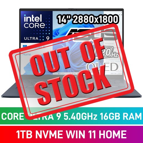 ASUS ZenBook 14 OLED UX3405CA-OU91610BL0W Laptop — Core Ultra 9 285H / 14" WQXGA+ 120Hz OLED HDR Touchscreen / 16GB DDR5 RAM / 1TB Gen4 NVMe SSD / Windows 11 Home / Ponder Blue