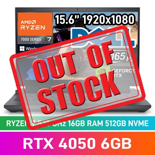 Dell G15 5535 GALIO15_AMD_2401_012 Laptop — Ryzen 7 7840HS / 15.6" FHD 165Hz G-SYNC / 16GB DDR5 RAM / GeForce RTX 4050 6GB / 512GB Gen4 NVMe SSD / Windows 11 Pro / Dark Shadow Grey