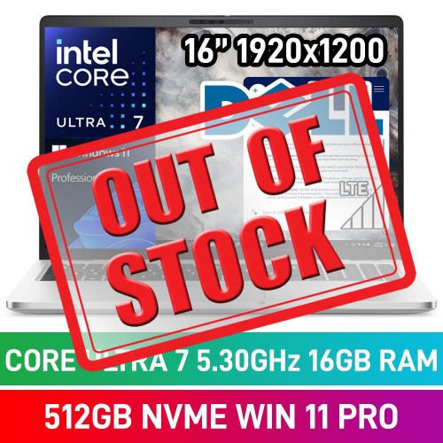 Dell PRO 16 PLUS PB16250 PB16250-LAT5550-U7-4G Laptop — Core Ultra 7 265U / 16" WUXGA / 16GB DDR5 RAM / 512GB Gen4 NVMe SSD / LTE / Windows 11 Pro / Silver Aluminium