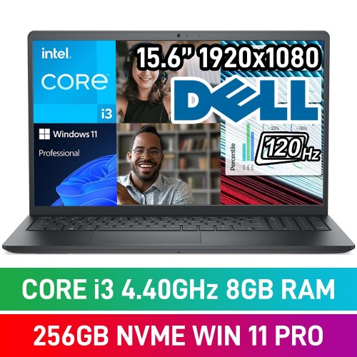 Dell Vostro 15 3520 N1614PVNB3520EMEA01 Laptop — Core i3-1215U / 15.6" FHD 120Hz / 8GB DDR4 RAM / 256GB NVMe SSD / Windows 11 Pro / Carbon Black
