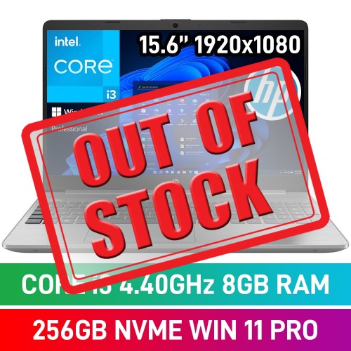 HP 250 G9 6S7V0EA Laptop — Core i3-1215U / 15.6" FHD / 8GB DDR4 / 256GB NVMe SSD / Windows 11 Pro / Asteroid Silver