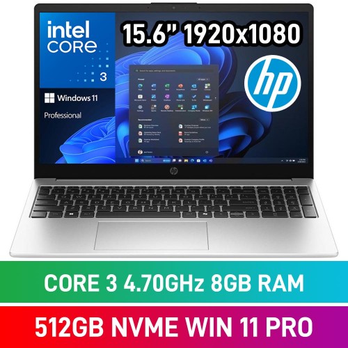 HP 250R G10 C78E8AT Laptop — Intel Core 3 100U / 15.6" FHD / 8GB DDR4 / 512GB NVMe SSD / Windows 11 Pro / Turbo Silver HP 250R G10 C78E8AT Laptop — Intel Core 3 100U / 15.6" FHD / 8GB DDR4 / 512GB NVMe SSD / Windows 11 Pro / Turbo Silver