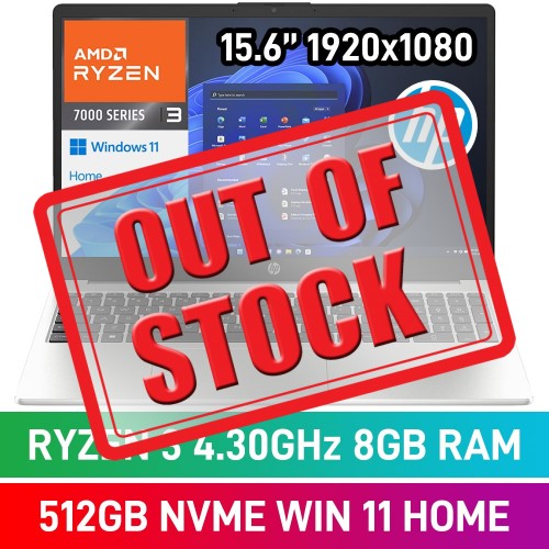 HP 255 G10 B39QYAT Laptop — Ryzen 3 7330U / 15.6" FHD / 8GB DDR4 / 512GB Gen4 NVMe SSD / Windows 11 Home / Turbo Silver