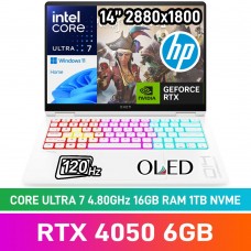 HP OMEN TRANSCEND 14 B20ZNEA Laptop — Core Ultra 7 155H / 14" WQXGA+ 120Hz OLED / 16GB DDR5 / GeForce RTX 4050 6GB / 1TB Gen4 NVMe SSD / Windows 11 Home / Ceramic White