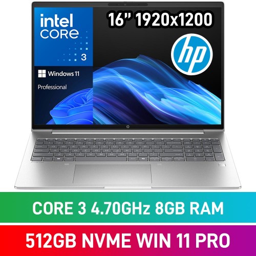 HP ProBook 4 G1iR 16 D27K7AT Laptop — Intel Core 3 100U / 16" WUXGA / 8GB DDR5 / 512GB Gen4 NVMe SSD / Windows 11 Pro / Pike Silver