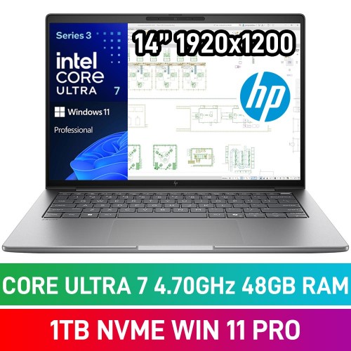 HP ZBook 8 G2i 14 DS3X3AT Laptop — Intel Core Ultra 7 356H / 14" WUXGA / 48GB DDR5 / 1TB Gen5 NVMe SSD / Windows 11 Pro / Meteor Silver HP ZBook 8 G2i 14 DS3X3AT Laptop — Intel Core Ultra 7 356H / 14" WUXGA / 48GB DDR5 / 1TB Gen5 NVMe SSD / Windows 11 Pro / Meteor Silver
