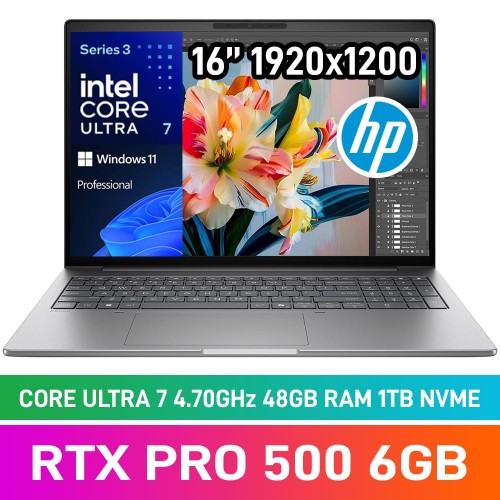 HP ZBook 8 G2i 16 DS3X5AT Laptop — Intel Core Ultra 7 356H / 16" WUXGA / 48GB DDR5 / NVIDIA RTX PRO 500 Blackwell 6GB / 1TB Gen5 NVMe SSD / Windows 11 Pro / Meteor Silver