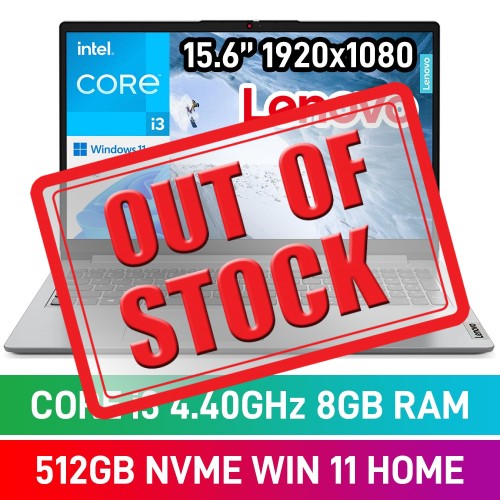 Lenovo IdeaPad 3 15IAU7 82QD00G7FU Laptop — Core i3-1215U / 15.6" FHD / 8GB DDR4 / 512GB Gen4 NVMe SSD / Windows 11 Home / Cloud Grey