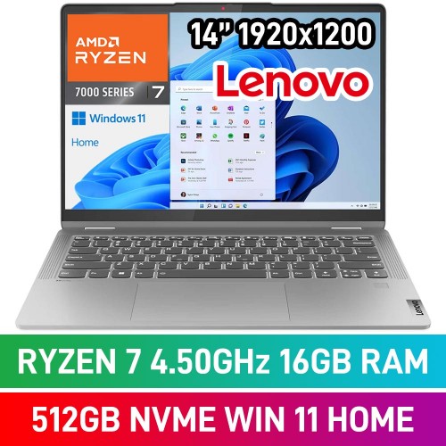 Lenovo IdeaPad Flex 5 15IAX9E 82XX00DFSA Laptop — AMD Ryzen 7 7730U / 14" WUXGA Touchscreen / 16GB DDR4 RAM / 512GB NVMe SSD / Windows 11 Home / Arctic Grey