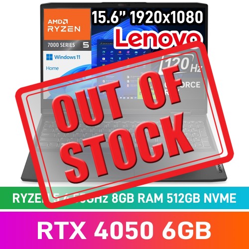 Lenovo IdeaPad Gaming 3 15ARH7 82SB00P8FU Laptop — AMD Ryzen 5 7535HS / 15.6" FHD 120Hz / 8GB DDR4 / GeForce RTX 4050 6GB / 512GB Gen4 NVMe SSD / Windows 11 Home / Onyx Grey