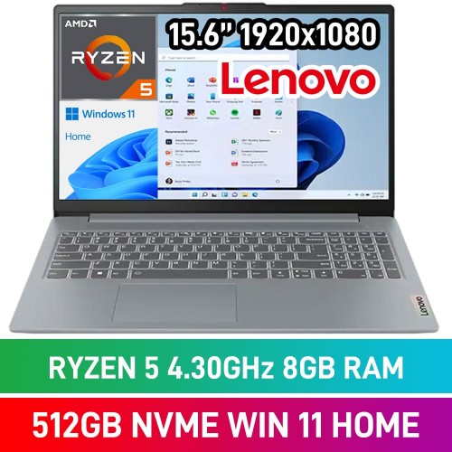 Lenovo IdeaPad Slim 3 15ABR8 82XM01C8SA Laptop — AMD Ryzen 5 5625U / 15.6" FHD / 8GB DDR4 / 512GB Gen4 NVMe SSD / Windows 11 Home / Arctic Grey