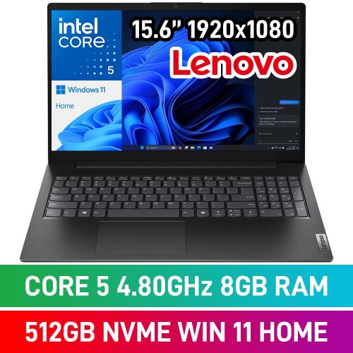 Lenovo V15 G5 IRL 83GW00FGZA Laptop — Intel Core 5 210H / 15.6" FHD / 8GB DDR5 / 512GB Gen4 NVMe SSD / Windows 11 Home / Business Black