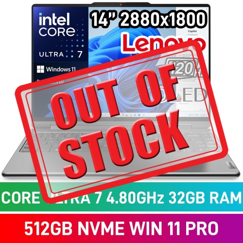 Lenovo Yoga 9i 2-in-1 (2024) 83AC004DFU Laptop — Core Ultra 7 155H / 14" WQXGA+ 120Hz OLED Touchscreen / 32GB DDR5 / 512GB Gen4 NVMe SSD / Windows 11 Pro / Luna Grey