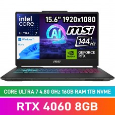 MSI CYBORG 15 AI A1VFK-046ZA Laptop — Core Ultra 7 155H / 15.6" FHD 144Hz / 16GB DDR5 RAM / GeForce RTX 4060 8GB / 1TB Gen4 NVMe SSD / Windows 11 Home / Translucent Black