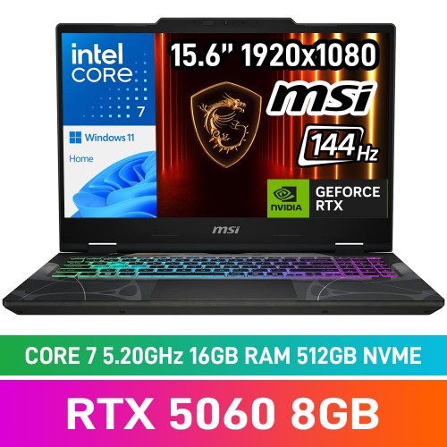 MSI CYBORG 15 B2RWFKG-091ZA Laptop — Intel Core 7 240H / 15.6" FHD 144Hz / 16GB DDR5 RAM / GeForce RTX 5060 8GB / 512GB Gen4 NVMe SSD / Windows 11 Home / Translucent Black MSI CYBORG 15 B2RWFKG-091ZA Laptop — Intel Core 7 240H / 15.6" FHD 144Hz / 16GB DDR5 RAM / GeForce RTX 5060 8GB / 512GB Gen4 NVMe SSD / Windows 11 Home / Translucent Black