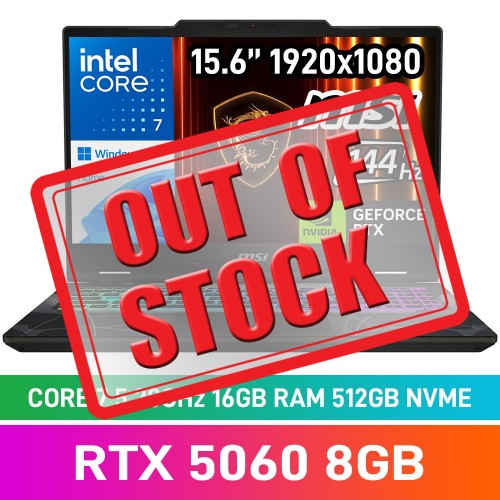 MSI CYBORG 15 B2RWFKG-091ZA Laptop — Intel Core 7 240H / 15.6" FHD 144Hz / 16GB DDR5 RAM / GeForce RTX 5060 8GB / 512GB Gen4 NVMe SSD / Windows 11 Home / Translucent Black