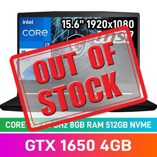 MSI GF63 THIN 11SC-483ZA-M Laptop — Core i7-11800H / 15.6" FHD / 8GB DDR4 RAM / GeForce GTX 1650 4GB / 512GB NVMe SSD / Windows 11 Home / Black